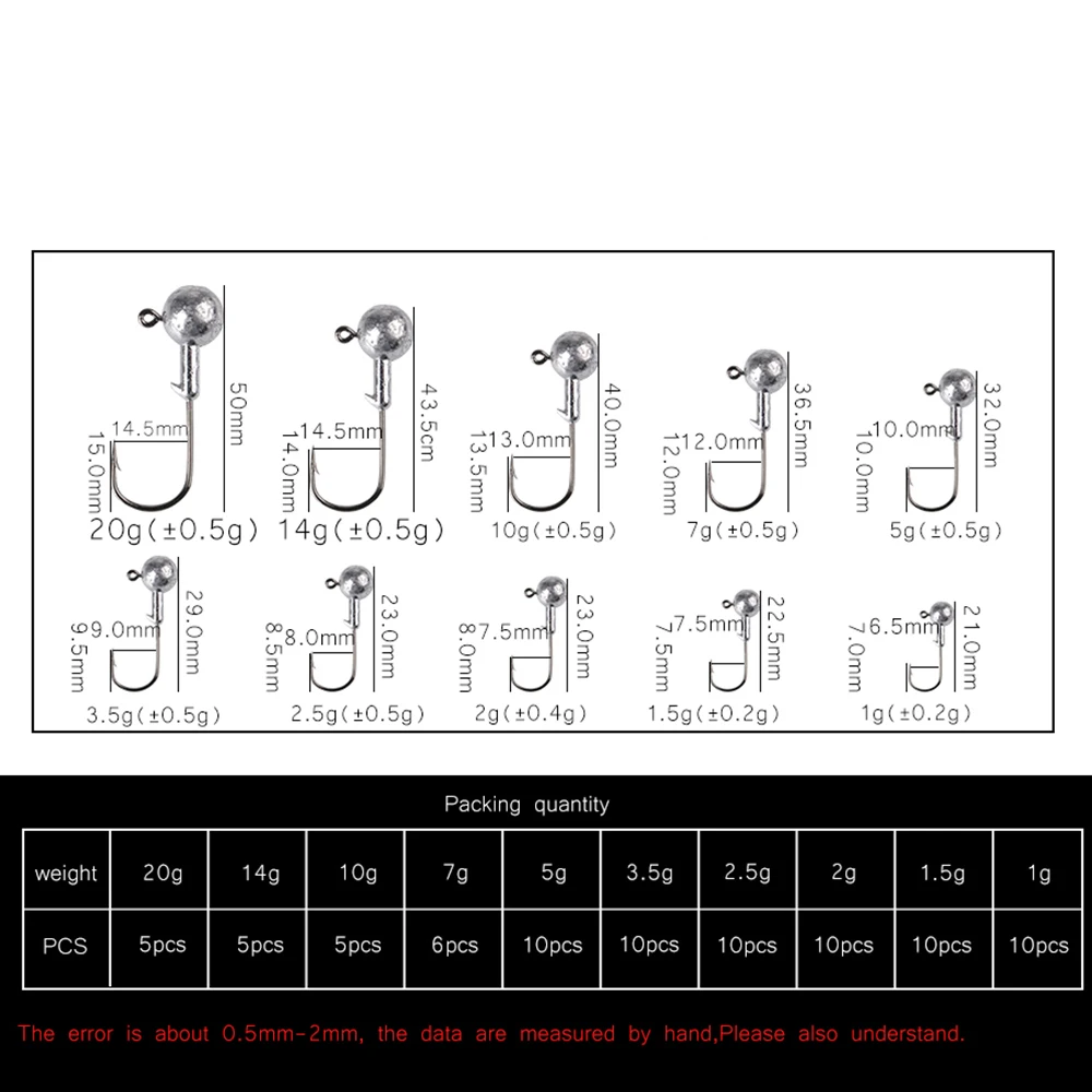 FTK 5-10 Uds anzuelo de pesca con cabeza de anzuelo 1g-20g anzuelos para señuelo de pesca suave anzuelos de acero al carbono - imagen 2