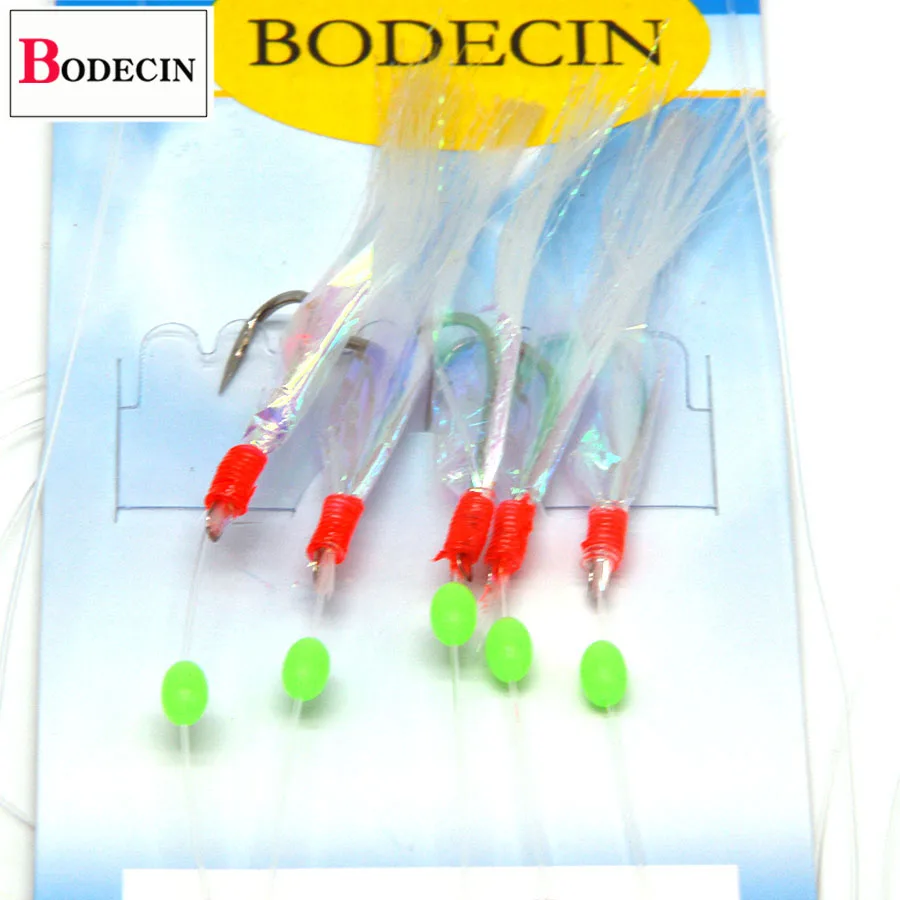 Sea Sabiki Rigs Jigging Fishing Hook Bait 3 Baglot Flash Rig Peche Sabiki Fish Skin Feather Head Tinsel Tube Lure For Herring (10)