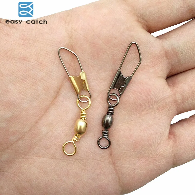 Easy Catch-barril giratorio de pesca con broche de seguridad, Conector de línea de gancho de pesca de latón dorado y negro, accesorios de pesca, 20 piezas - imagen 3