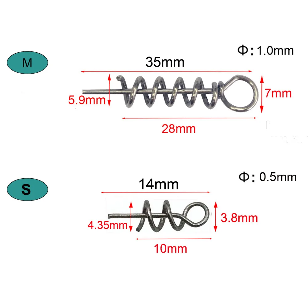 Pin de centrado de anzuelo de pesca, bloqueo de manivela giratorio de resorte para cebos blandos, herramientas de pesca de tamaño 100 cm 1,4 cm 3,5 cm 4,5 cm, 5,0 Uds. - imagen 3