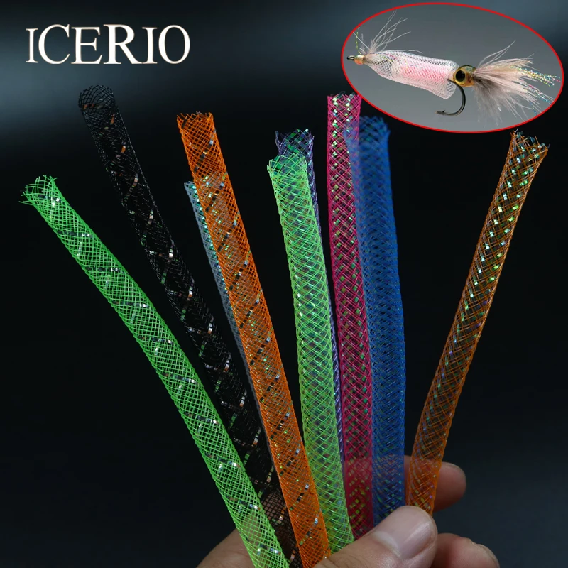 ICERIO 2 m/paquete 8mm oropel holográfico Multicolor Mylar tubo de malla tubo trenzado atado de moscas Minnow Material Flash corporal