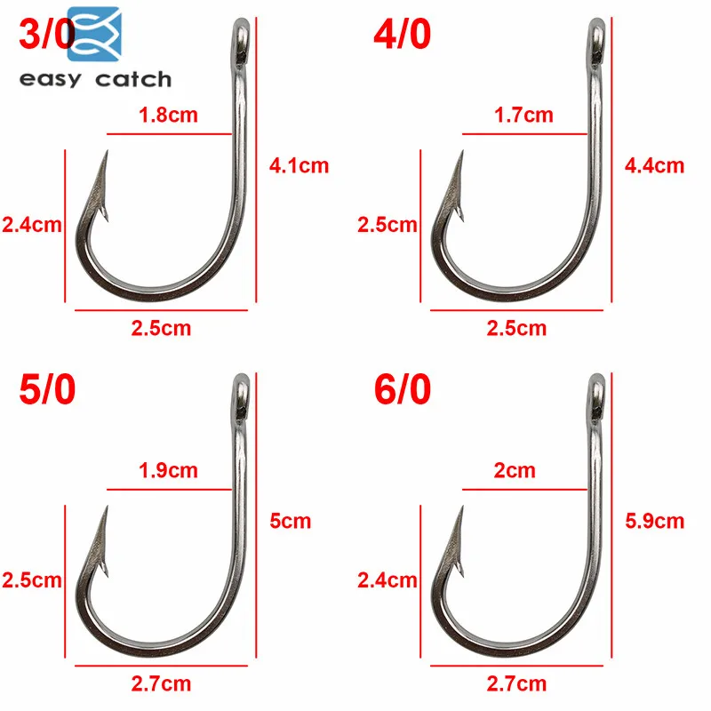 Anzuelos de pesca de atún de acero inoxidable 7691, anzuelos gruesos y grandes, tamaño 3/0, 4/0, 5/0, 6/0, 7/0, 8/0, 9/0, 10/0, 11/0, 12/0, 10 unidades - imagen 2