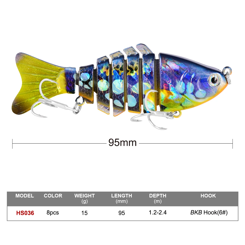 PROBEROS-cebo de pesca láser 3D Swimbait, 7 Secciones, 10cm-4 "/0,55 oz-15,5g 6 # BKBHOOK, aparejos de pesca - imagen 4