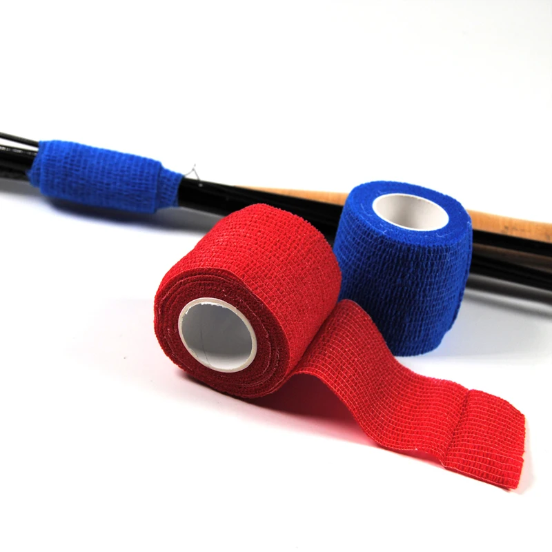 Caja de aparejos de pesca de 5cm x 2,2 m, accesorio autoadhesivo, banda para caña de pescar, mango de caña reutilizable, cinta para envolver, camuflaje negro, rojo y azul - imagen 2
