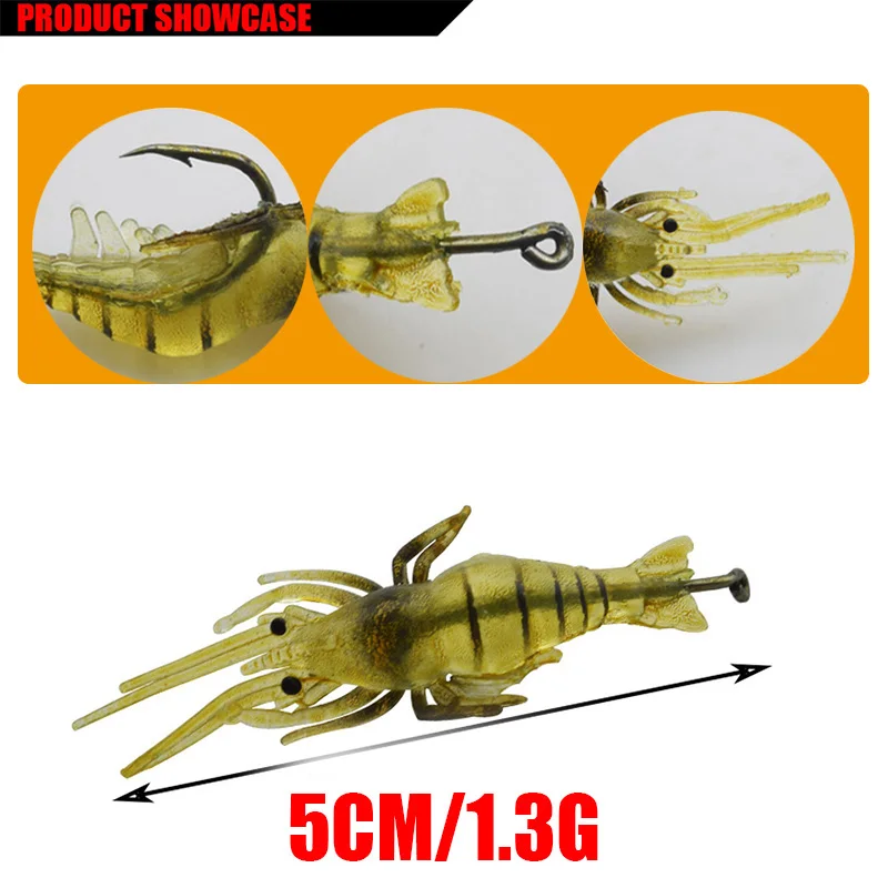 Cebo Artificial de silicona para Camarón, cebo suave de simulación de gambas con ganchos, Wobbler para carpa, aparejos de pesca/señuelos/accesorios de mar, 10 unids/lote - imagen 2