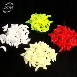JSM-Señuelos de Pesca de gusano blando, blanco, amarillo, verde, rojo, colores mezclados, olor luminoso, cebo suave para pesca, 50 unids/lote