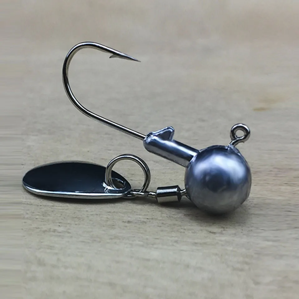 Anzuelos de pesca de forma redonda, cabeza de anzuelo de bola de 2g y 4g, anzuelos de acero de alto carbono, peso de cabeza plomada con anillo de rotación, cucharas, 5 unids/lote - imagen 3