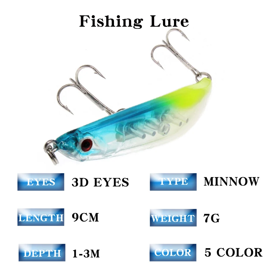 LEOSPORT-SEÑUELOS DE PESCA DE pececillos duros, cebo Artificial de lubina con 2 anzuelos triples, 9cm, 7,6g, 5 colores, novedad - imagen 2