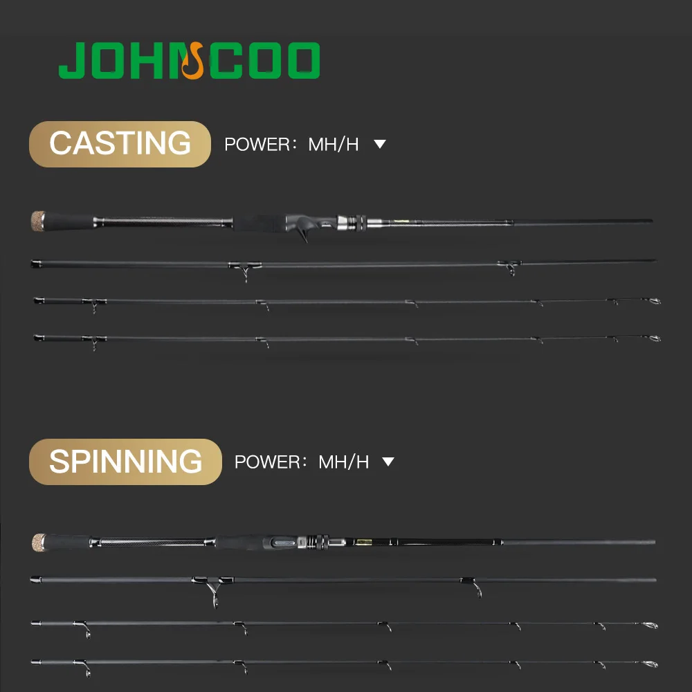 JOHNCOO-caña de pescar de carbono, 2,7 m, 3,0 m, MH, potencia H, 10-45g, para Baitcasting, lubina de mar, giratoria de 3 secciones - imagen 4