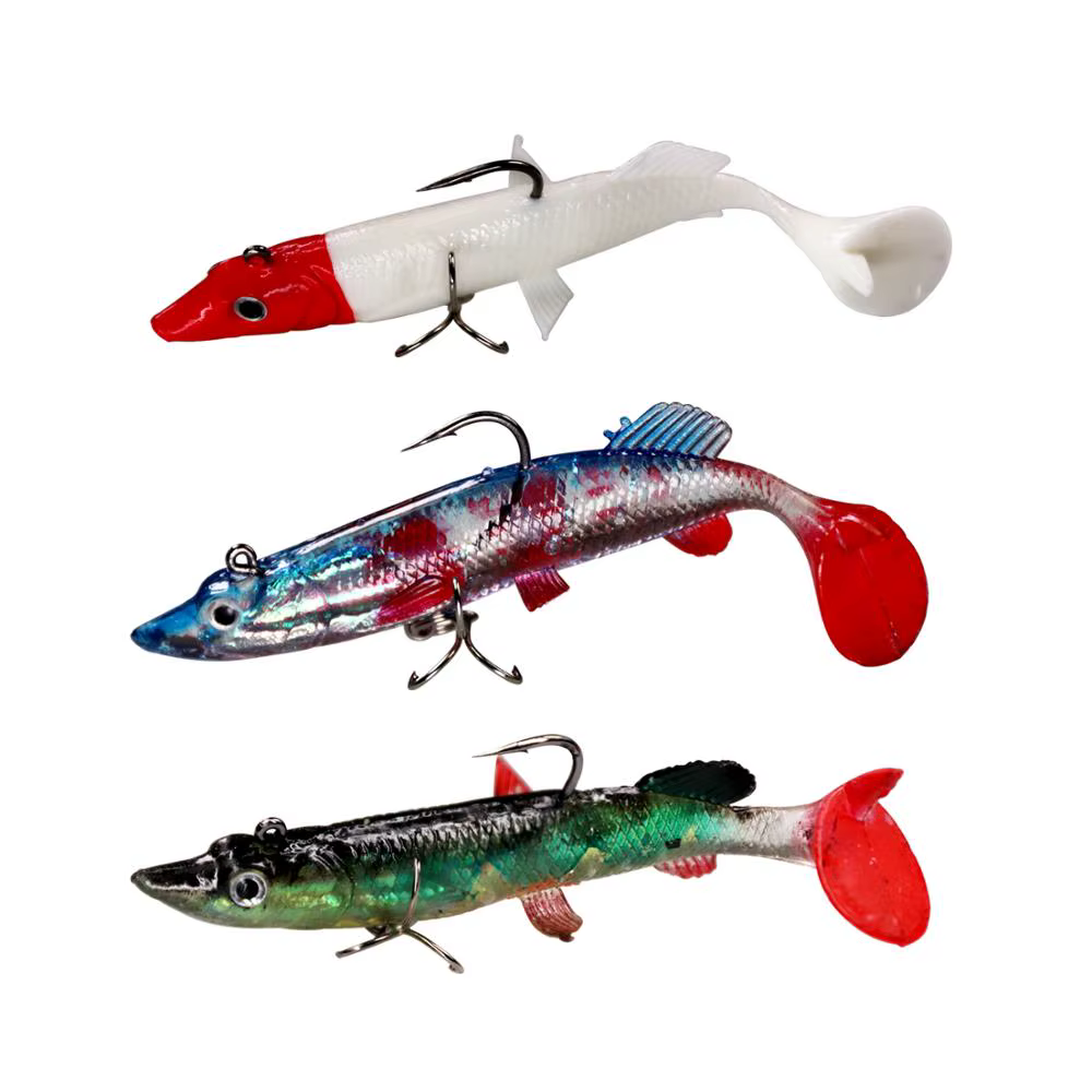 2 uds Lucio suave Swimbait 12cm 28g/1oz Shad pesca Wobbers T cola pesca de lubina señuelos blandos con anzuelo triple - imagen 5