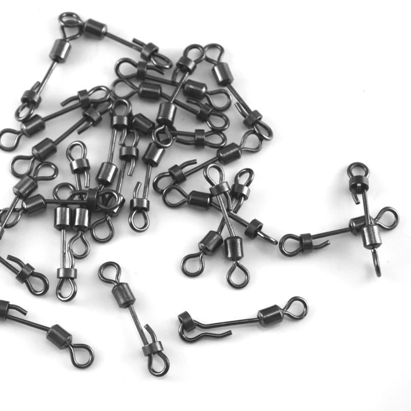 MNFT 6 uds cambio de bloqueo rápido enclavamiento giratorio Snap pesca de carpa conector desmontable de acero níquel negro tamaño 30mm aparejos terminales - imagen 2