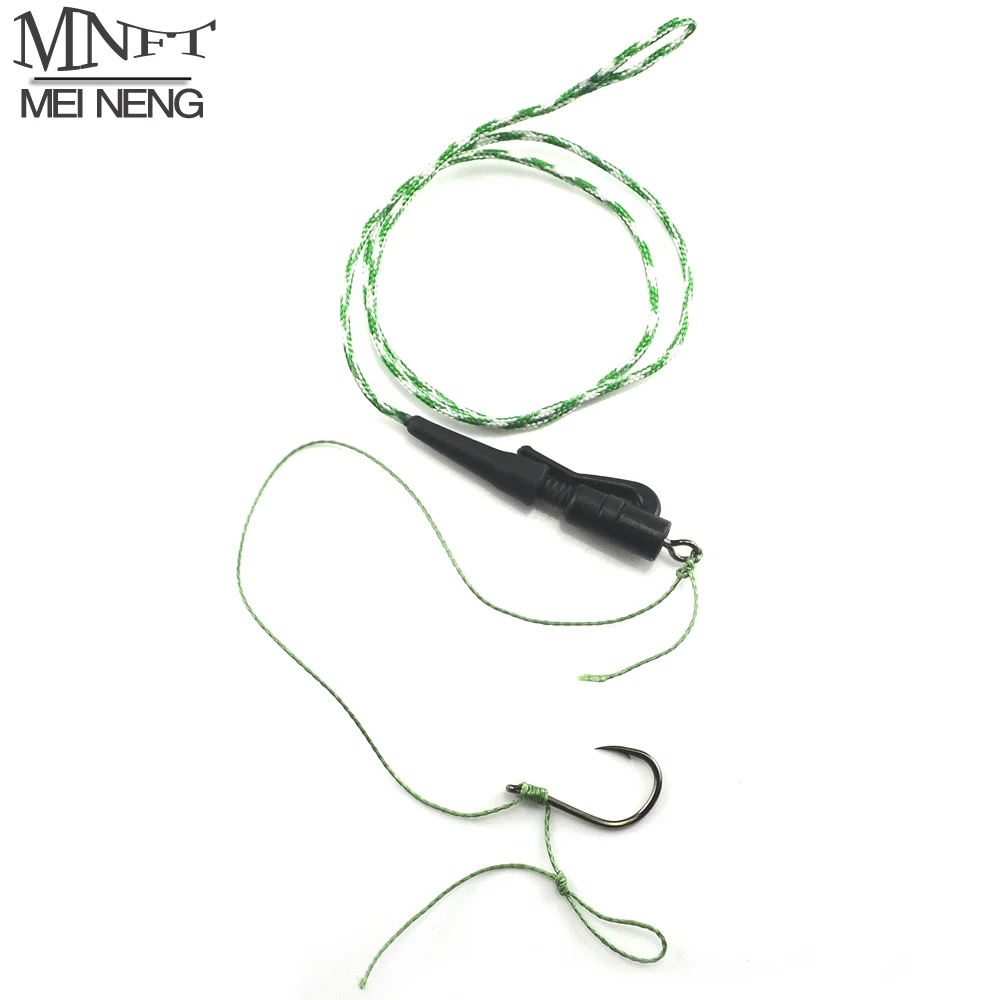 MNFT 1 pesca de carpa hecha a mano, sedal de pesca con núcleo de plomo listo, aparejos de pelo atados, líder trenzado, alimentador grueso, anzuelo de púas, tamaño 7 #   -12 #