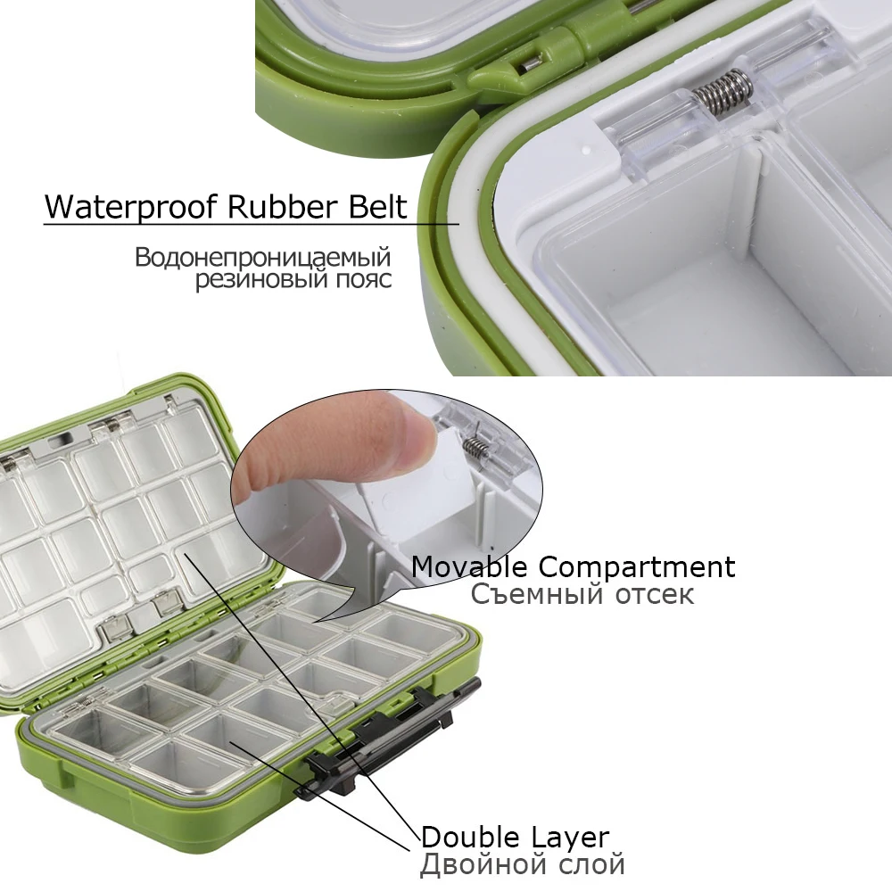 Caja de pesca a prueba de agua de doble cara removible rejilla, caja de aparejos de pesca para anzuelos de cebo de almacenamiento, caja de pesca con mosca de carpa - imagen 4