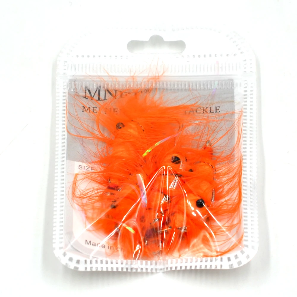 MNFT 4 Uds. Cebo de agua salada de camarones naranjas moscas de peces con cola de Flashabou de arcoíris anzuelos de pesca con mosca de trucha Artificial - imagen 4