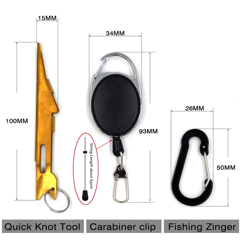 MNFT herramienta rápida para atar nudos de uñas/nudo Tyer gancho nivel y gancho limpiador de ojos para aparejos de pesca con mosca con mosquetón Zinger Retractor - imagen 3