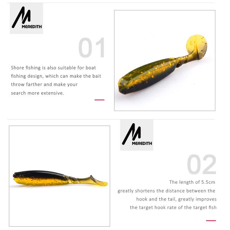 Señuelo de pesca Meredith, cebo suave, señuelos profesionales de 2,16 ", 10 Uds., 55mm/2,3g, Wobblers artificiales de carpa de doble Color de silicona de calidad - imagen 3