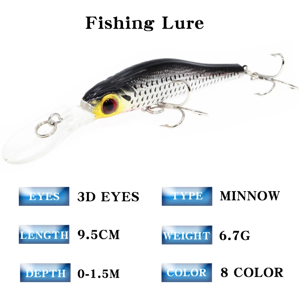 Señuelo de Pesca Minnow Crankbait, aparejos duros, cebo de natación profunda, Wobbler, Lucio, Pesca Artificial - imagen 4