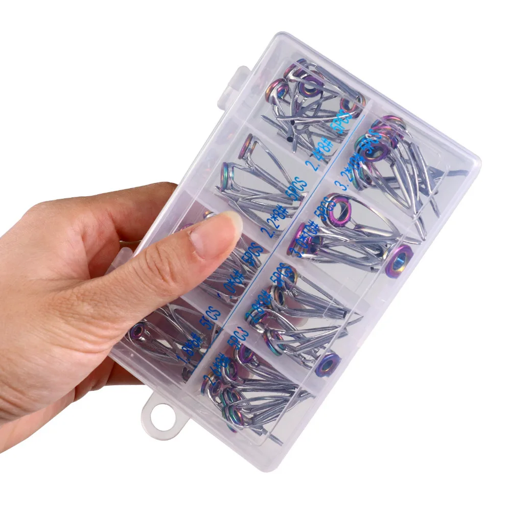 Guías de caña de pescar, Kit de reparación de caña de fundición giratoria, guías de construcción, arcoíris plateado, 1,8mm-3,2mm, 40 unids/set por juego - imagen 4