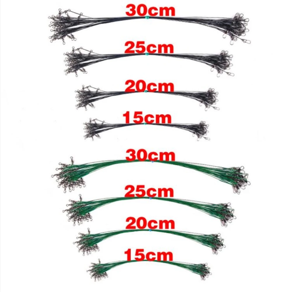 Línea de pesca de acero antimordedura, líder de alambre de acero con accesorio giratorio de pesca, correa de núcleo de plomo, 15CM-30CM, 10 unidades por lote - imagen 2