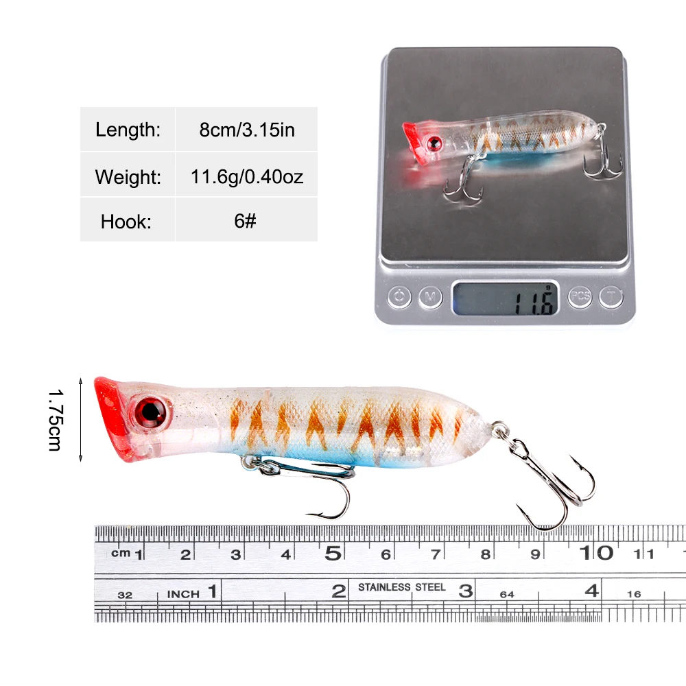 Goture-señuelo de Pesca Popper, Wobblers Crankbaits Isca Artificial, 8cm/11,6g, para Pesca en agua dulce y salada, 10 unidades - imagen 5