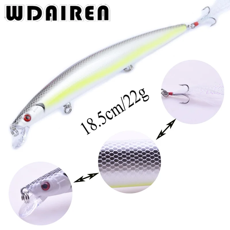 Señuelo de Pesca Minnow con anzuelo de plumas, cebo duro Artificial Crankbait Jerkbait flotante, Wobbler, 18,5 cm, 22g, 1 ud. - imagen 2