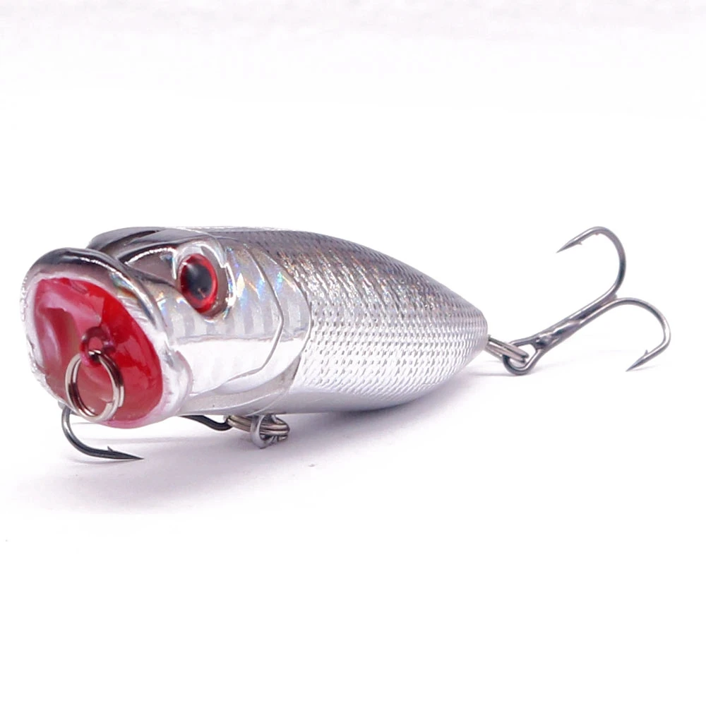 1 Uds. Señuelo de Pesca Popper láser 7cm 12g 6 # Anzuelos Pesca cebo de Pesca duro señuelos Fakebait Wobbler Isca swimbait artificial - imagen 4