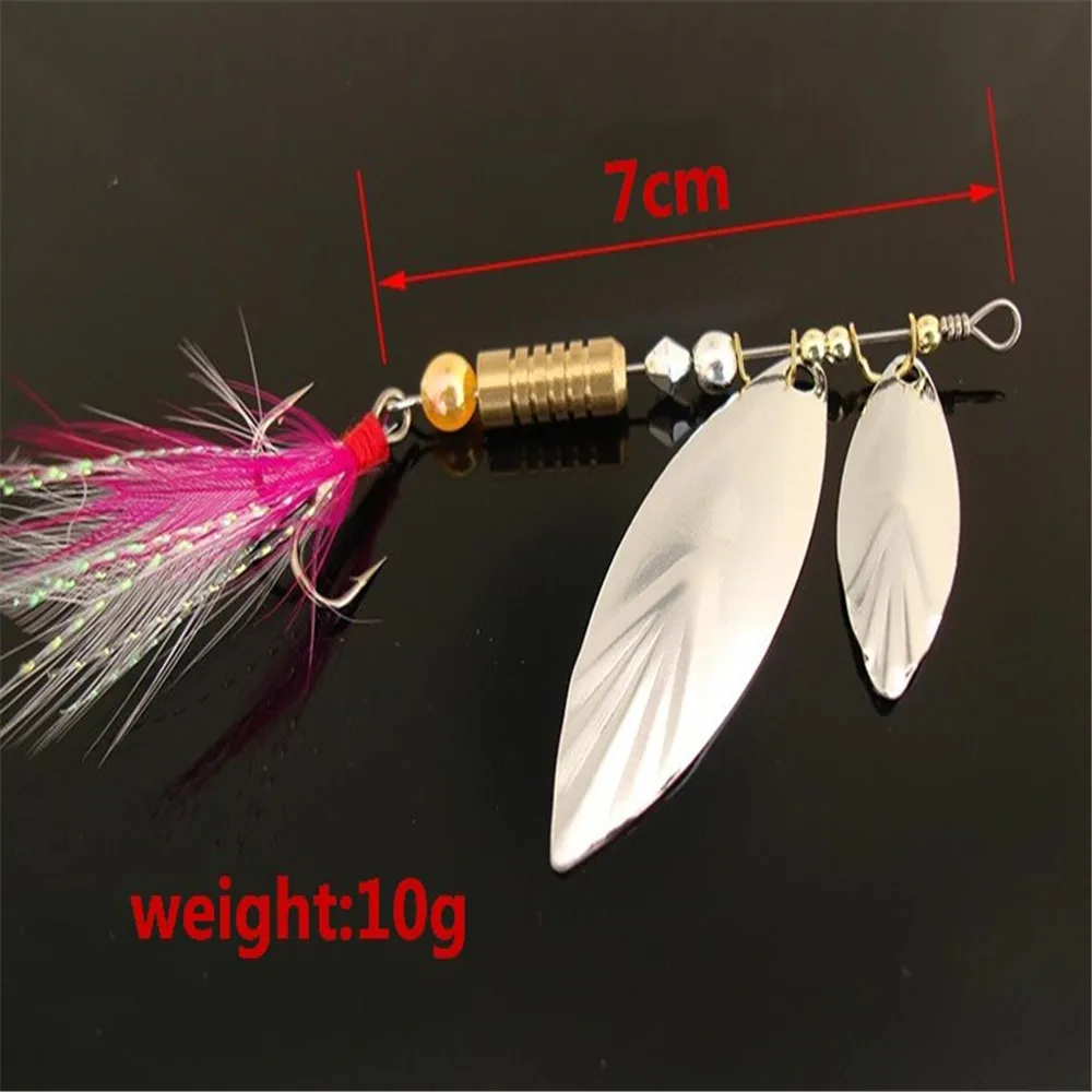 Señuelo de cuchara de plata de Metal, cebo duro de pesca de lentejuelas giratorias artificiales con pluma, anzuelo triple, accesorios de pesca, 7g/10g, 1 ud. - imagen 2