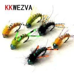 KKWEZVA señuelo de mosca de pesca, anzuelos negros, Material de piel brillante, Spinner de Nymph, mosca seca, cebo de insectos, trucha, moscas de pesca, 30 piezas
