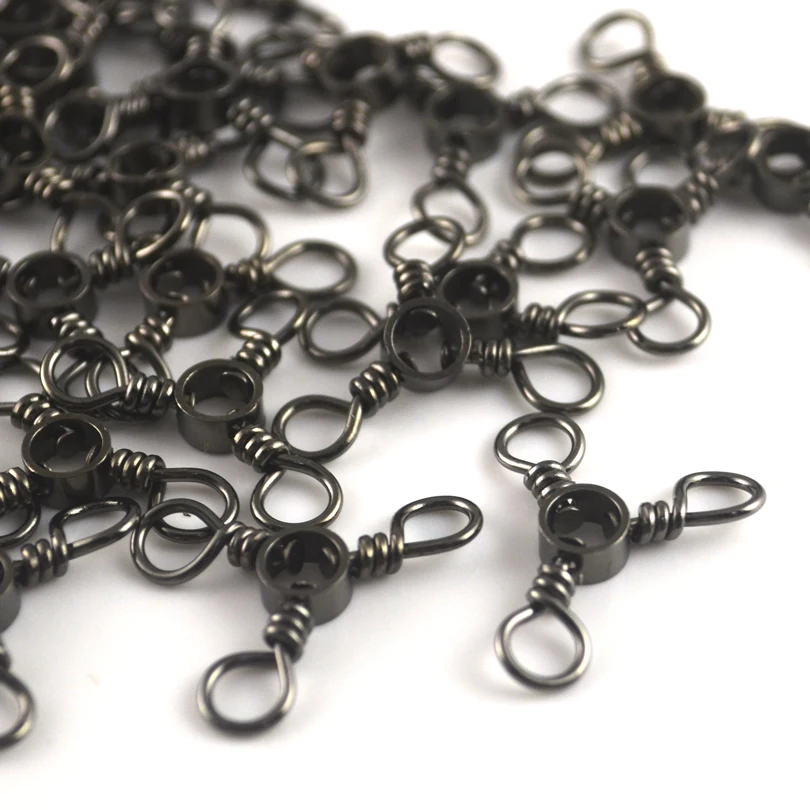 MNFT 25 unids/pack níquel negro aparejos terminales de acero inoxidable tres giratorios Trigemino de 3 vías conector accesorios de aparejos de pesca - imagen 2