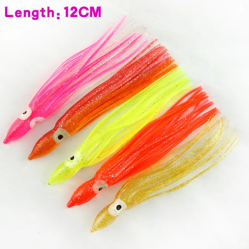 MNFT 25 uds 12cm 10cm 9cm señuelo de pulpo, plantillas de calamar señuelo suave pesca en el mar agua salada gran juego cebo falda Color mezclado - imagen 2