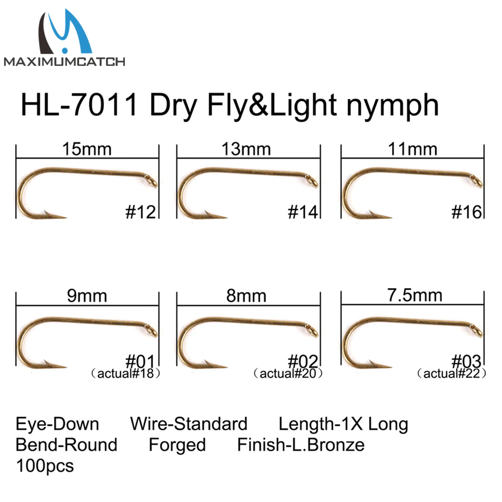 Maximumcatch 100 ganchos para atar moscas 4 # -22 #   Anzuelo de pesca con mosca con púas respetuoso con los peces, ninfa seca y húmeda, camarones, Caddis Pupa Streamer, moscas - imagen 5