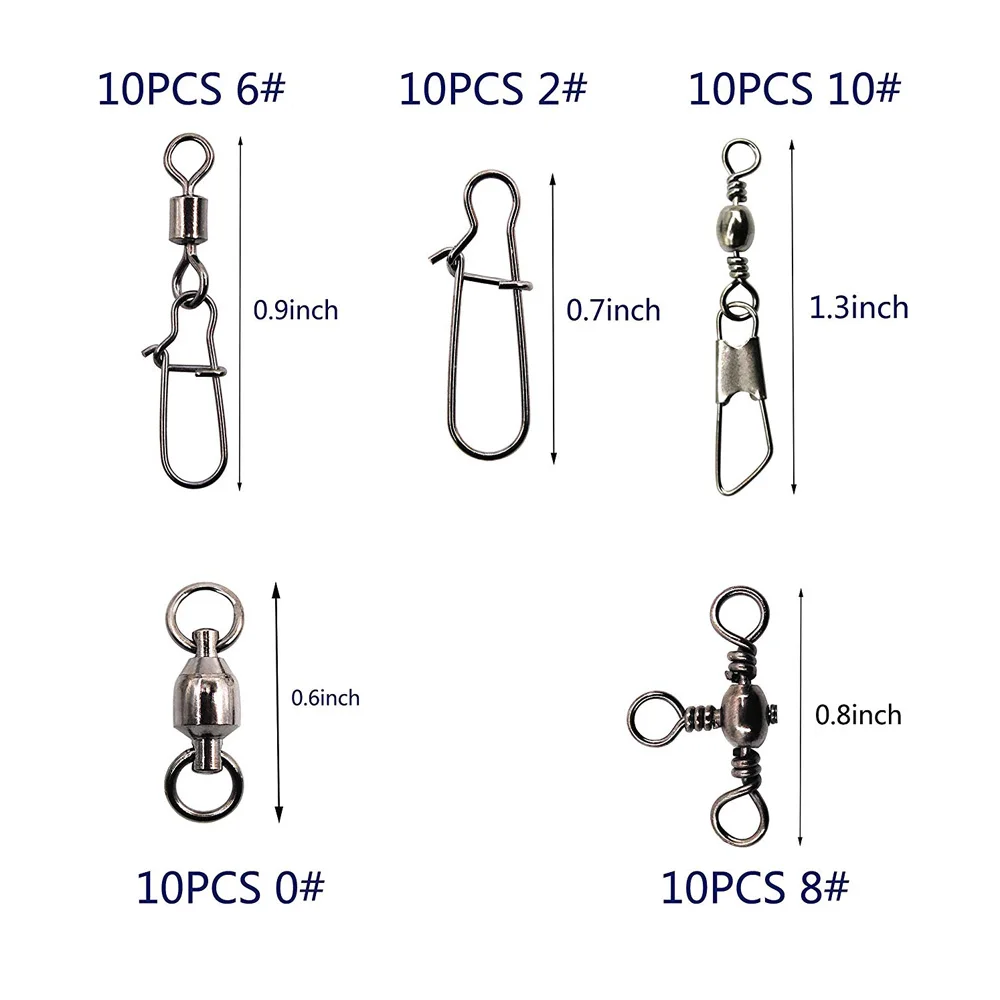 Kit giratorio de pesca de acero inoxidable, 50 unids/caja, incluye broches de bloqueo Duo, rodamiento de bolas, barril giratorio, Conector de pesca - imagen 2