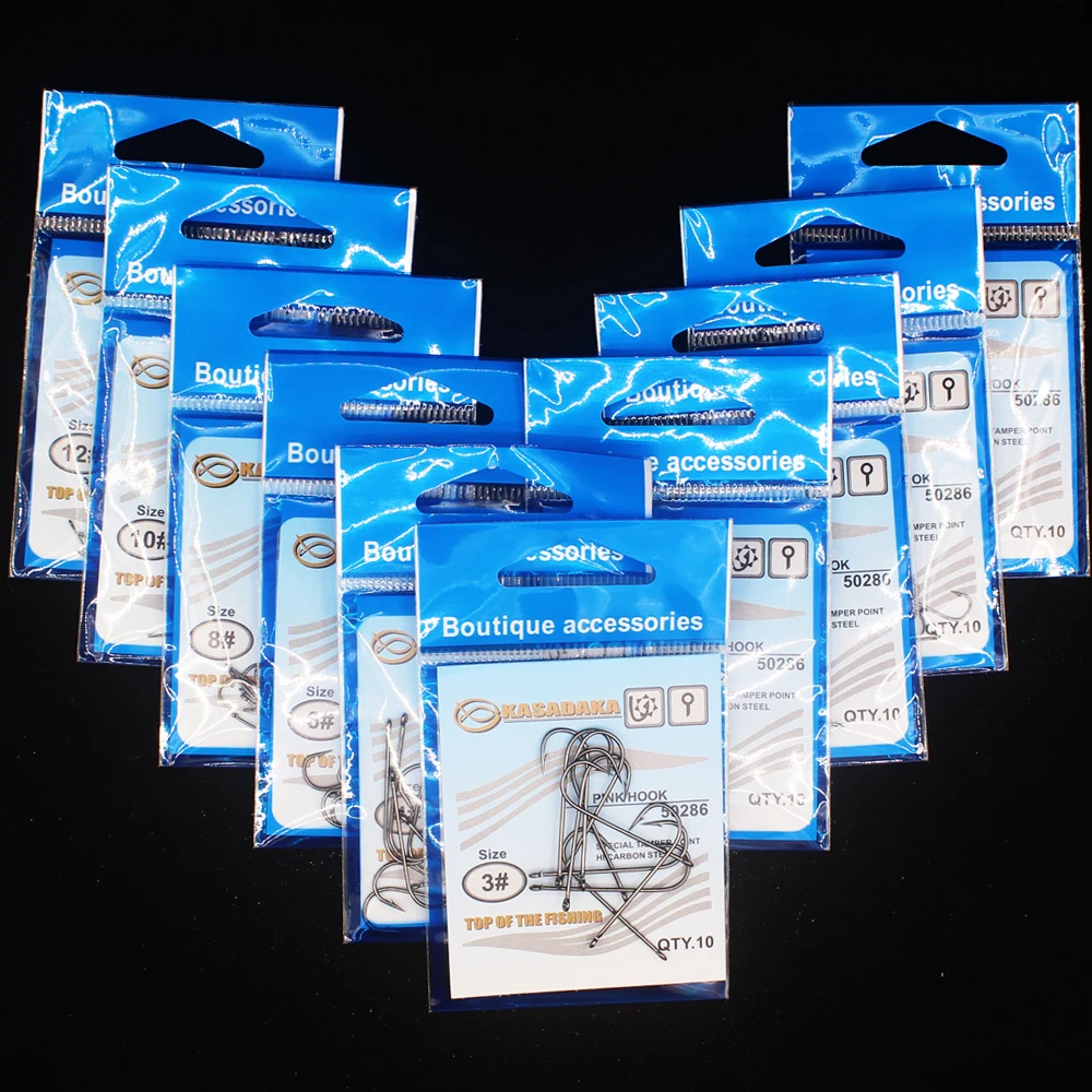 Anzuelos de Pesca de carpa de acero al carbono, plantilla de púas con agujero, accesorios de Pesca, kosadaka, 3 #-12 #, 10 unids/lote por paquete - imagen 3