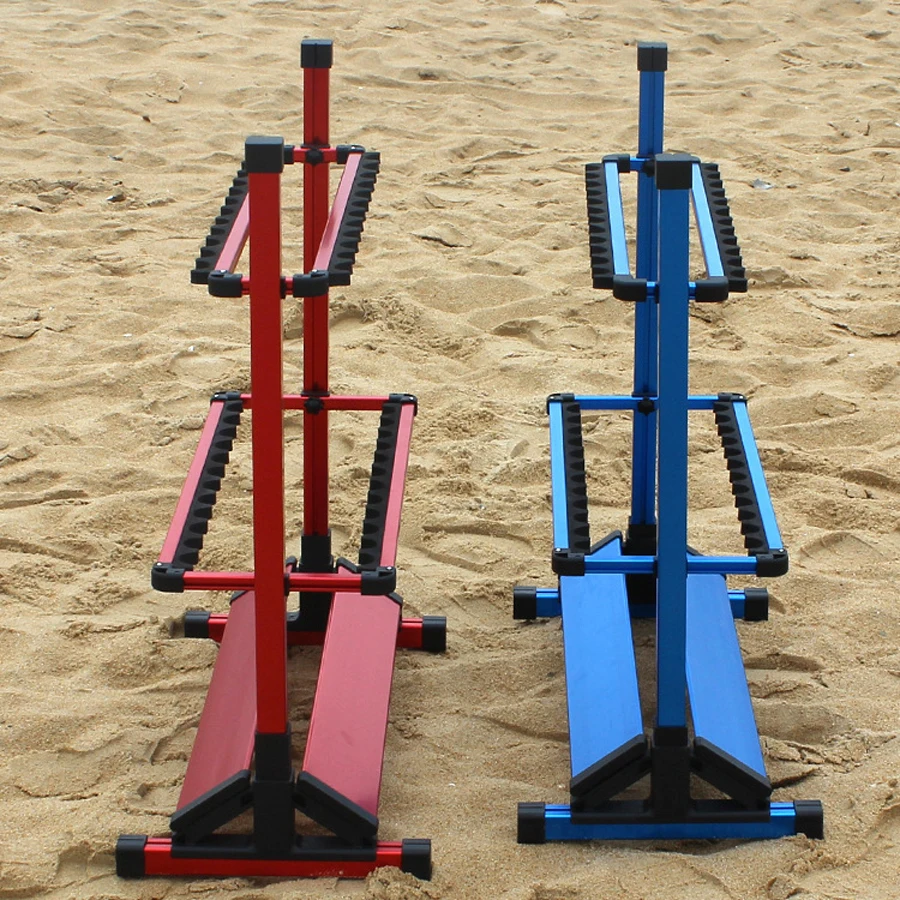 Soporte de exhibición para caña de pescar, accesorio de aleación de aluminio para el hogar, herramientas, 24 agujeros, rojo/azul - imagen 5