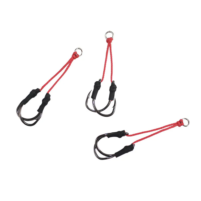 Anzuelo de pesca jigging de metal de doble montaje, accesorio de aparejos, 1/0-9/0, 4 par/paquete - imagen 3