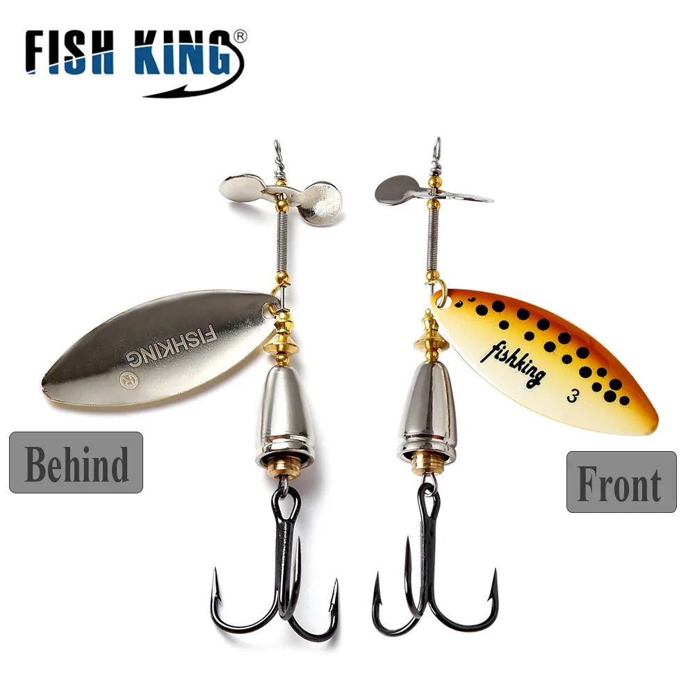 FISH KING-Cebo giratorio largo de 10 colores, Material de cobre con hoja Helieal y anzuelos, señuelo de pesca de Lucio - imagen 2