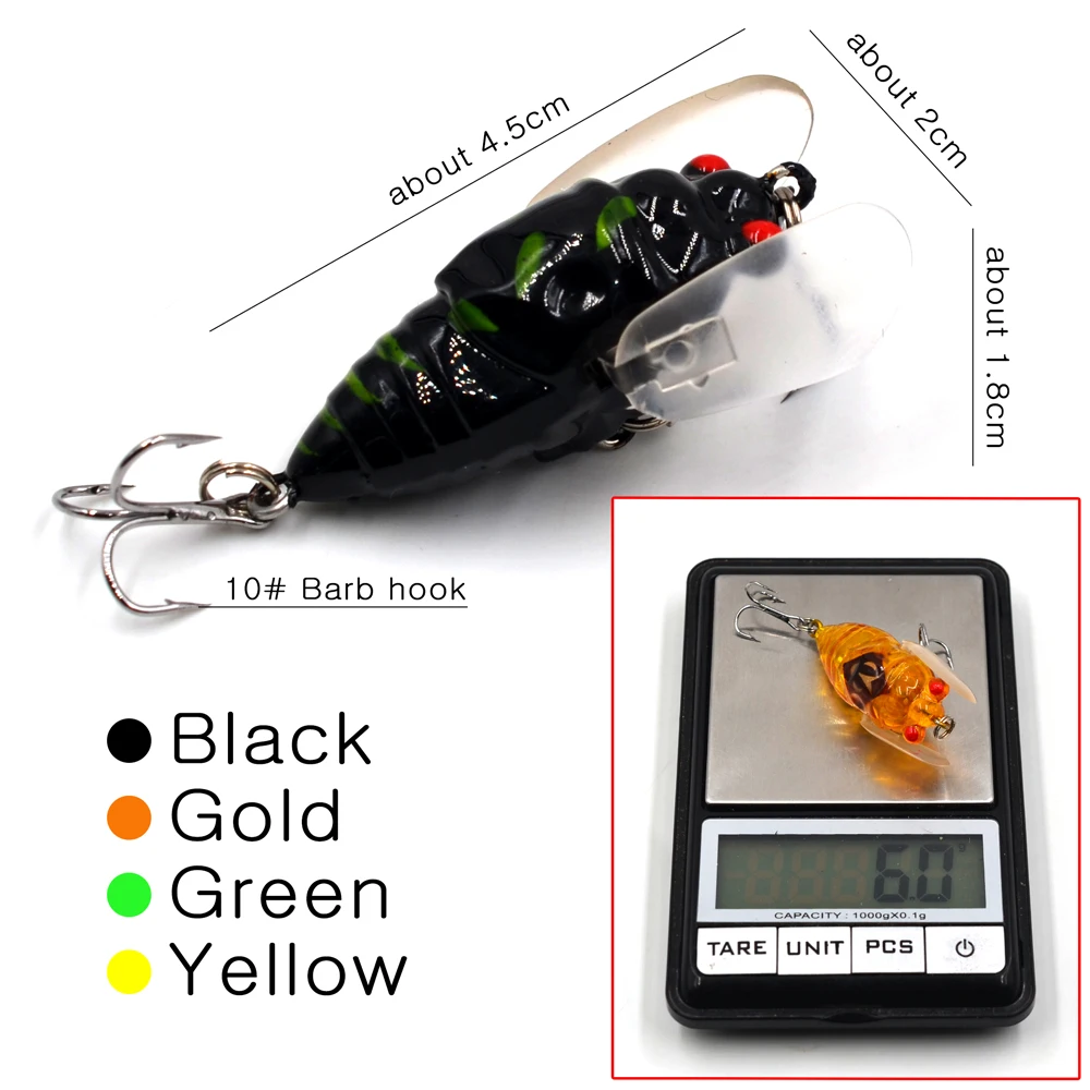 MNFT-señuelo de pesca de insectos, anzuelos de púa triples, aparejos de pesca artificiales, 1 pieza, 6g, 4,5 cm - imagen 2