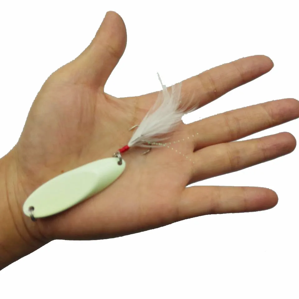 Señuelo de metal duro luminoso, cebo de manivela, lentejuelas, anzuelo jigging, aparejos de pesca de mar con pluma, 5 unids/lote - imagen 2