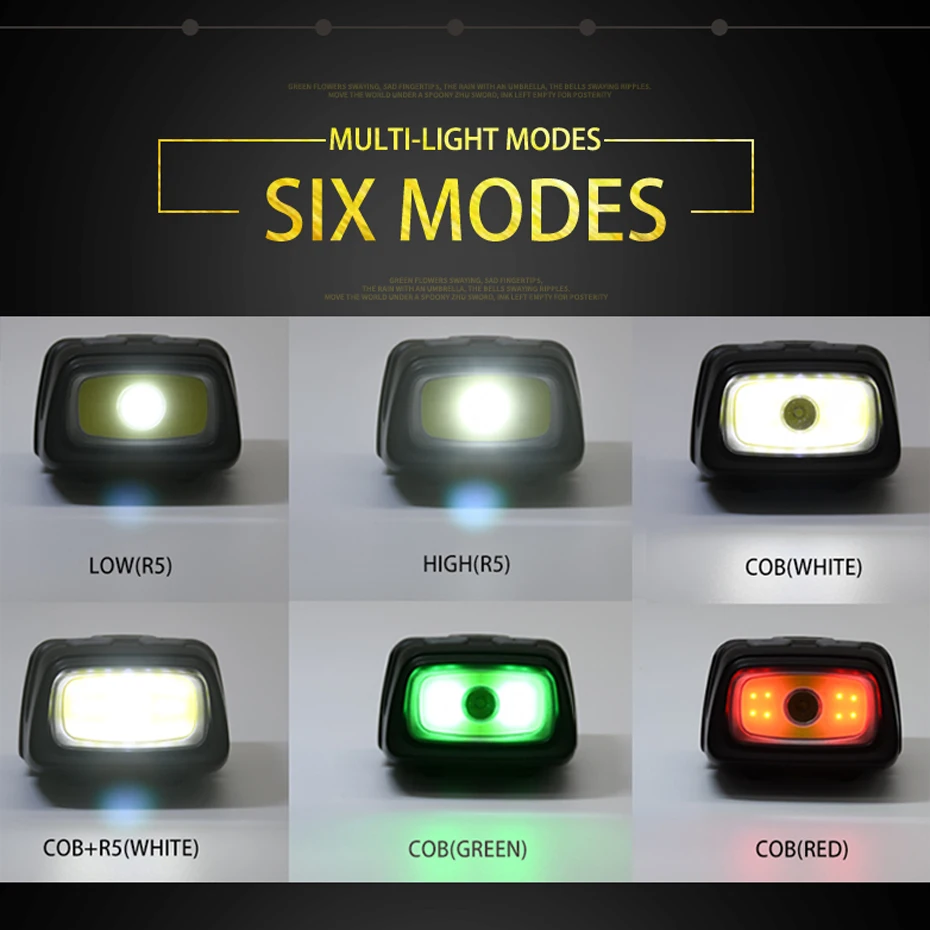 ANYIGE-Mini faro LED de 200 lúmenes, resistente al agua, IPX4, AAA, rojo, verde, 6 modos, luz estroboscópica, linterna de Flash