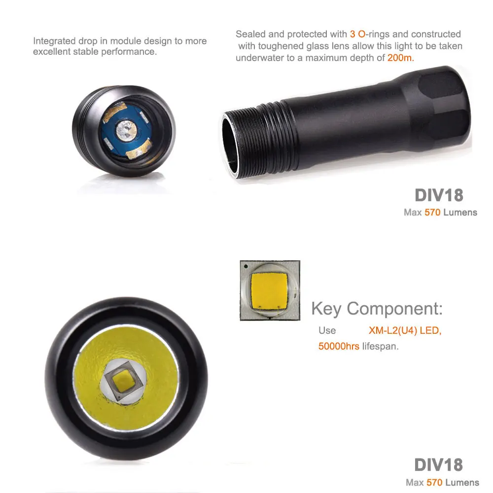 Linterna de buceo ANYIGEDEJU DIV18 200m XM-L2 LED – Montaje máscara - imagen 3