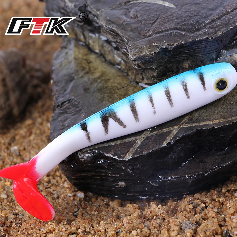 FTK 4-5 Uds Señuelos de pesca blandos señuelo cabeza flotante lubina silicona cebo Artificial Wobblers 3D Shake T Tail