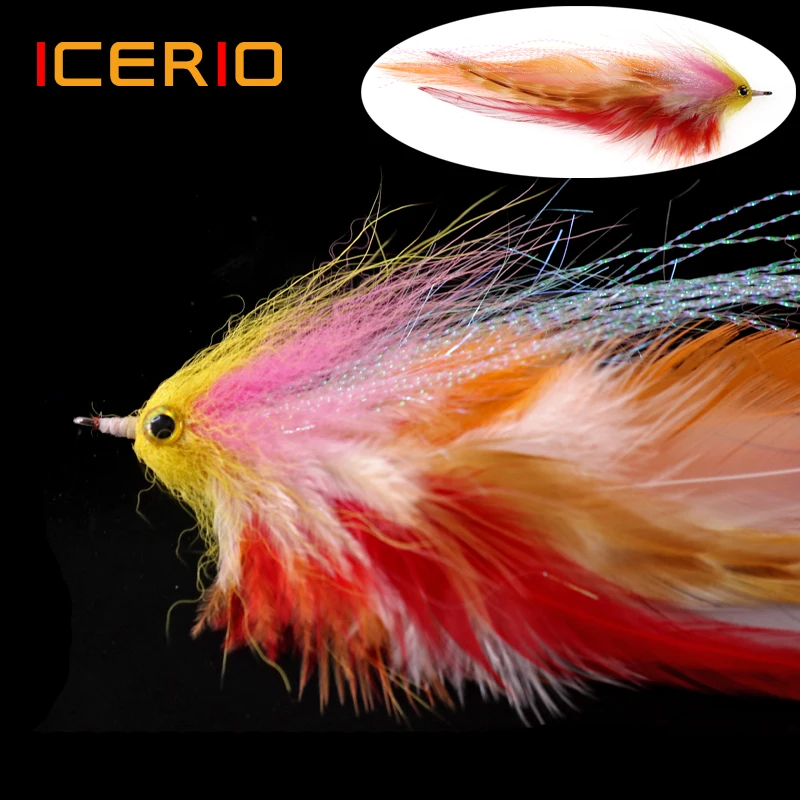 ICERIO-Señuelos de Pesca de agua salada, Salmon, Pike, Streamer, muskkie, Mosca, trucha de mar, 1/0 #