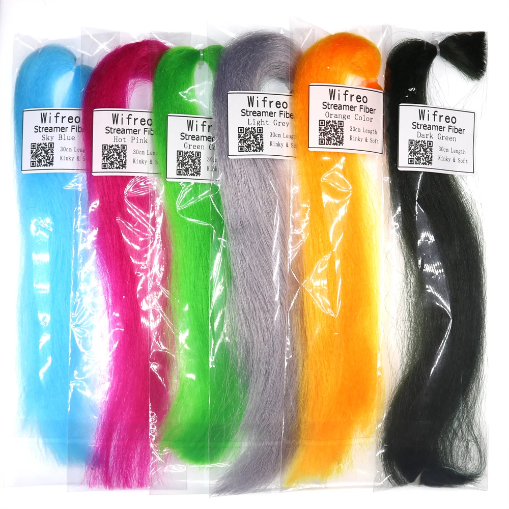 Wifreo, 6 paquetes de colores surtidos, fibra de serpentina rizada prensada, Material de atado de moscas de fibra de pececillo para peces de agua salada, moscas de Lucio - imagen 3