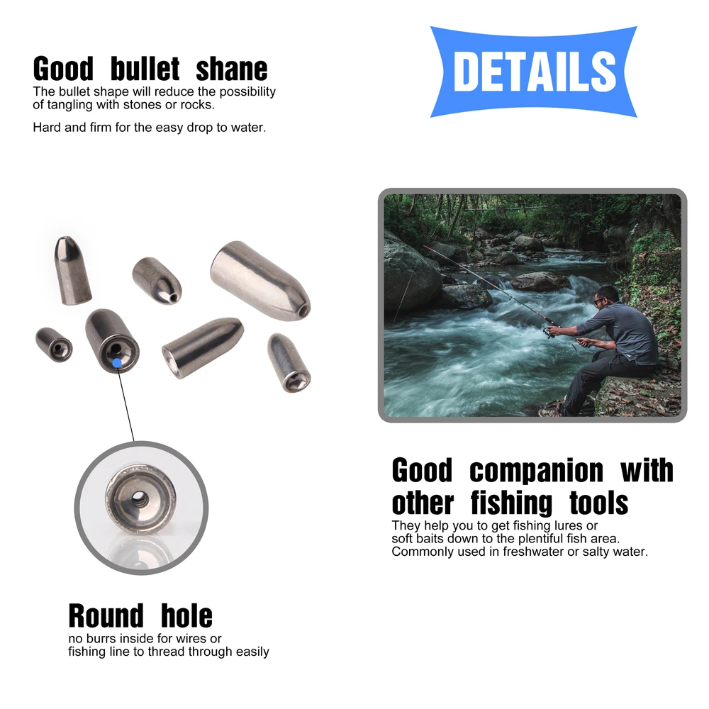 6 uds pesas de pesca plomos bala plomos de pesca para pesca de lubina peso de gusano volteador plomos pesos de tiro de gota - imagen 3