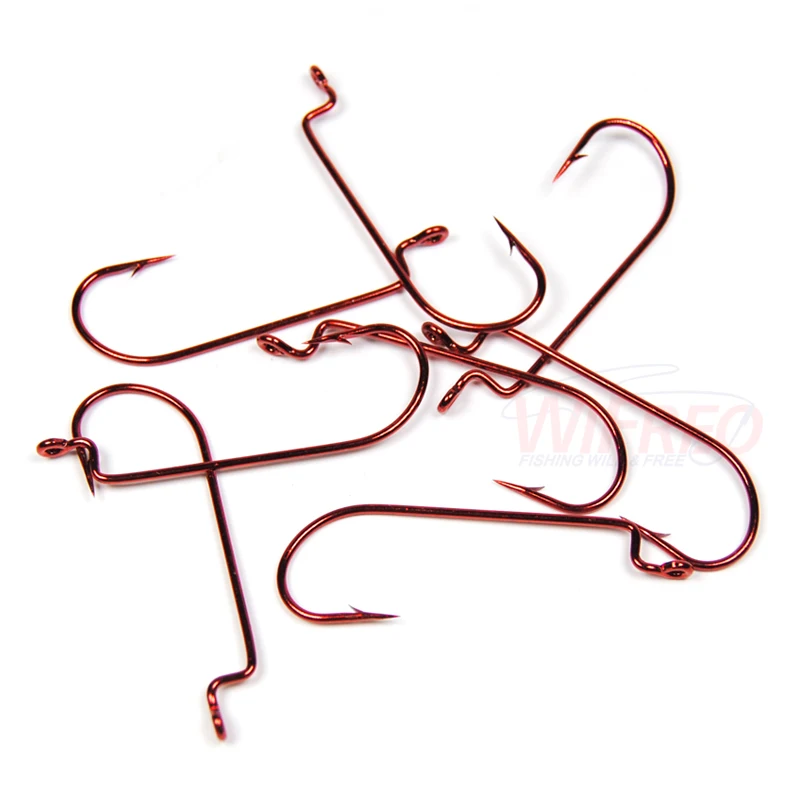 Anzuelo de pesca de gusano, 100 piezas, manivela estrecha roja, curva en J, para gusanos blandos, cebo Crankbait, anzuelos de pesca de lubina 83209 - imagen 5