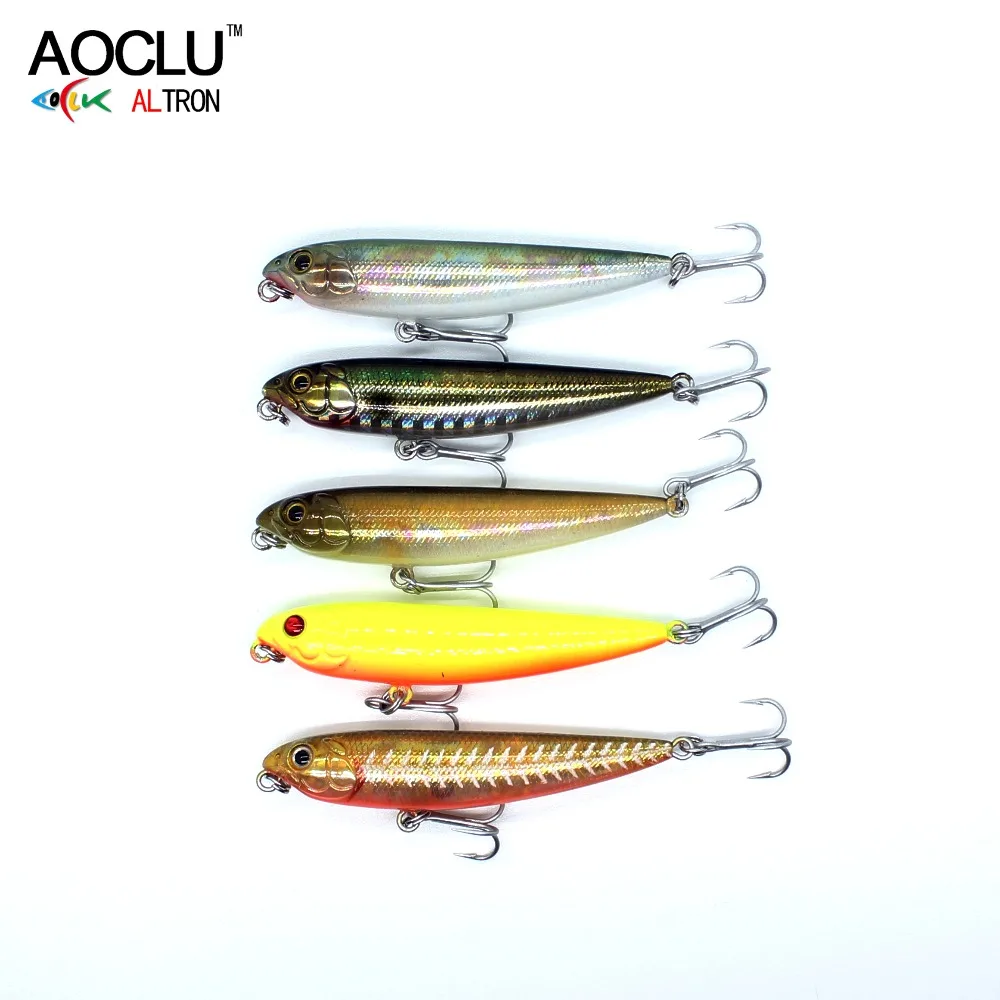 AOCLU Topwater Wobbler 60mm 105mm lápiz caminar el perro cebo duro Popper Stick señuelo de pesca lubina agua dulce salada 10 # Ganchos VMC - imagen 4