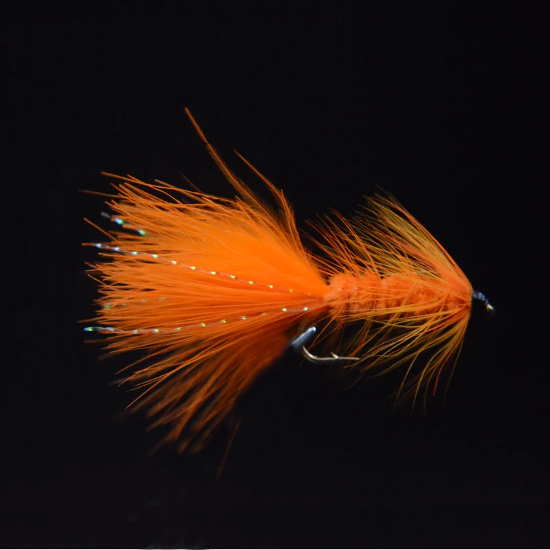 CONTEMPLADOR 10 #   4 Uds. De serpentinas de Bugger de lana, Señuelos de pesca con mosca, 2 colores, pluma de marabú, agua salada/agua dulce, atado de moscas, cebo de trucha