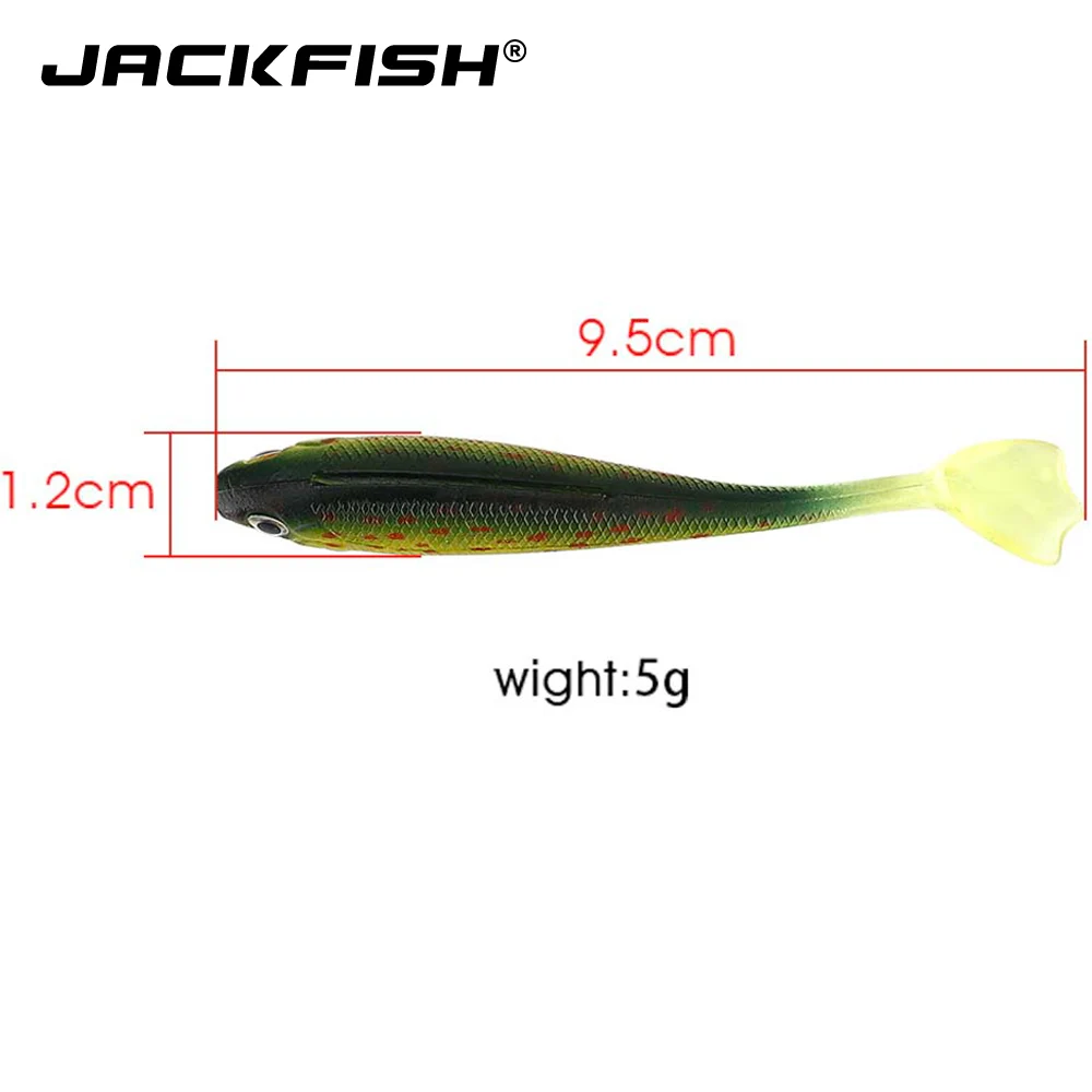 JACKFISH-SEÑUELOS DE SIMULACIÓN suave de cola en T, cebo de silicona de 100mm/5g, cebo Artificial de carpa de colores, 1 unidad - imagen 3