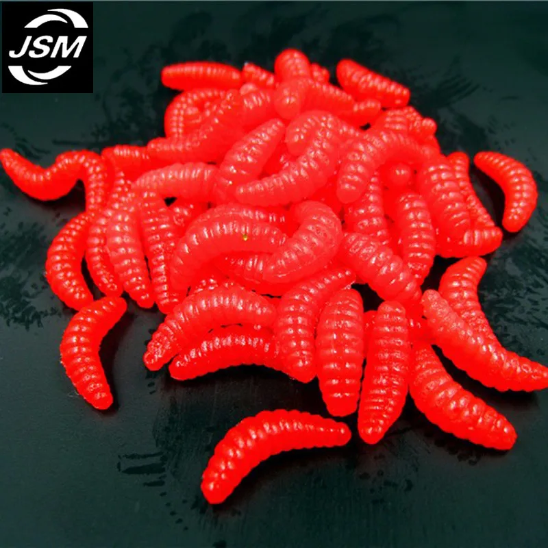 JSM-Señuelos de Pesca de gusano blando, cebo de pesca de gusano suave, Color blanco, amarillo, verde y rojo mezclado, olor luminoso, 100 Uds. - imagen 4