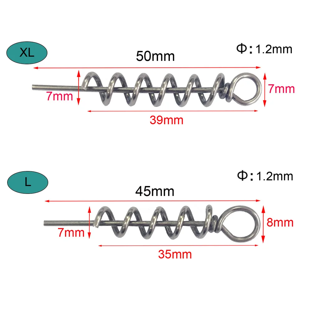 Pin de centrado de anzuelo de pesca, bloqueo de manivela giratorio de resorte para cebos blandos, herramientas de pesca de tamaño 1,4 cm, 3,5 cm, 4,5 cm, 5,0 cm, 20 Uds. - imagen 2